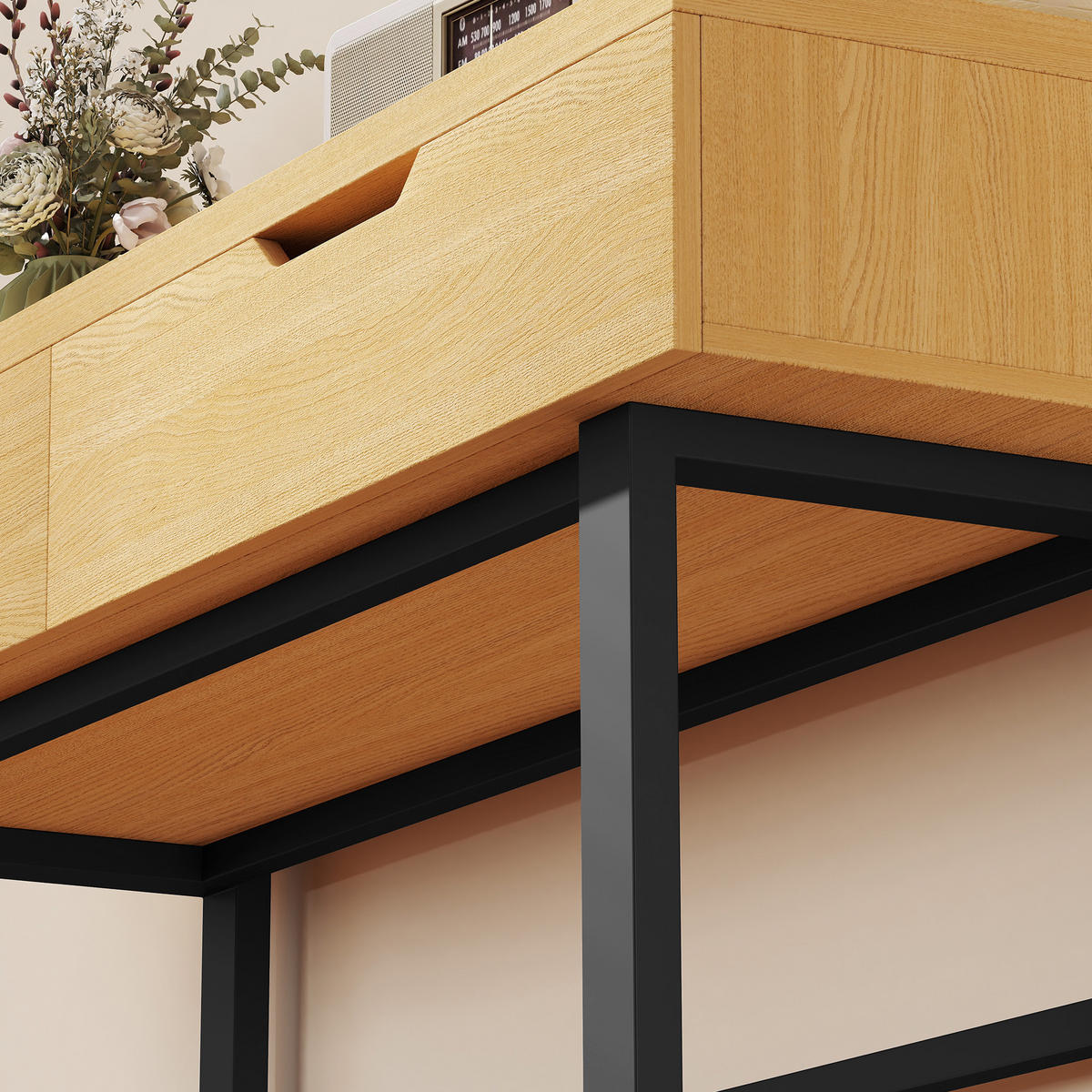 KONSOLENTISCH Schmaler Flurtisch mit 2 Schubladen, Metallrahmen, für Flur 110 x 35 x 76,5 cm Natur - Naturfarben, Holzwerkstoff (110/76.5/35cm)