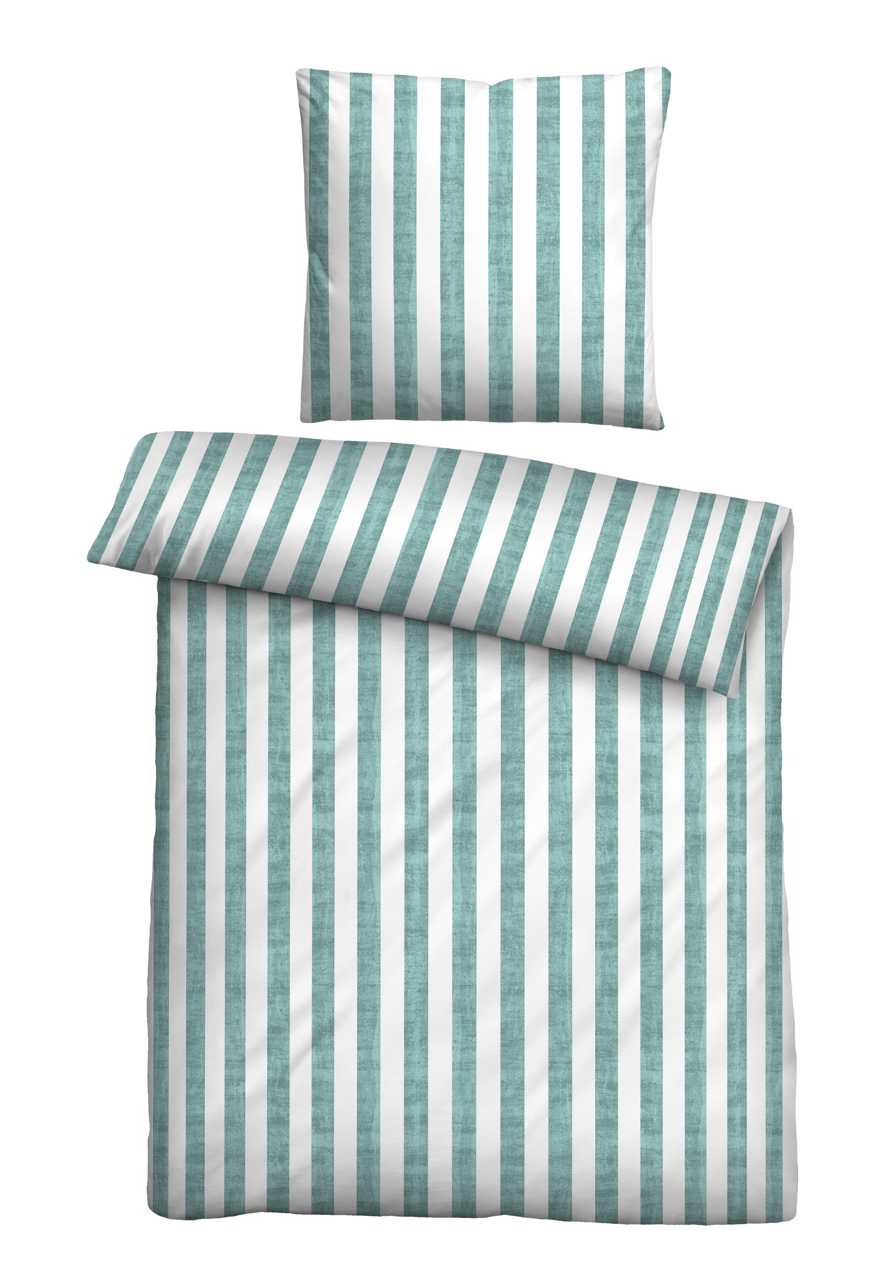 BETTWÄSCHE-GARNITUR Seersucker Längsstreifen mint, 155x220 cm + 80x80 cm - Mintgrün, Textil (155/220cm) - biberna