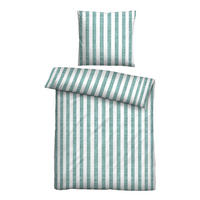 BETTWÄSCHE-GARNITUR Seersucker Längsstreifen mint, 155x220 cm + 80x80 cm - Mintgrün, Textil (155/220cm) - biberna