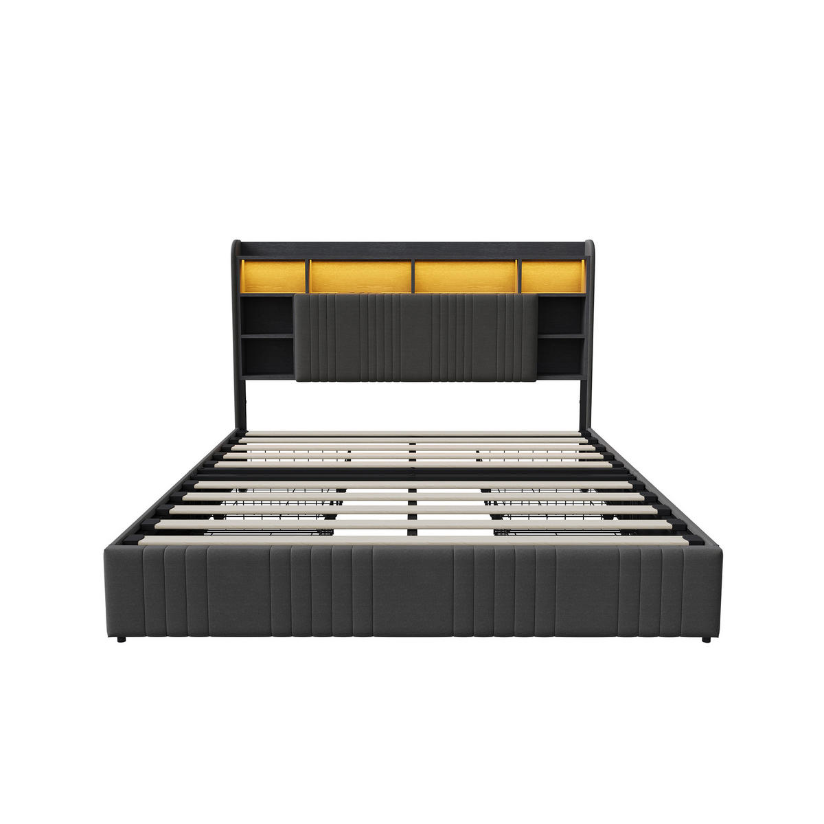 POLSTERBETT 140/200 cm Grau mit 4 Schubladen, LED-Kopfteil mit Ablage und USB - Grau, Metall (140/200cm) - EuroLiving