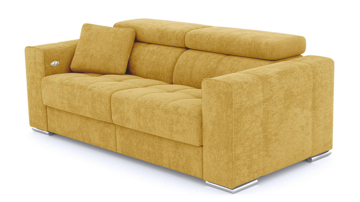 SOFA QUARTZ 3-Sitzer mit 1 Relaxfunktion, honig - Silberfarben/Honig, Holzwerkstoff/Textil (204/80/102cm) - Courtois Laville