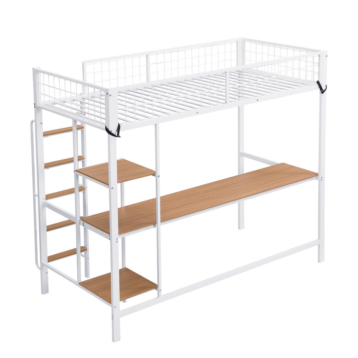 HOCHBETT 90/200 cm DE-02239, in Weiß, mit Tisch und Regalen - Weiß, Holzwerkstoff/Metall (90/200cm) - ComfortXL