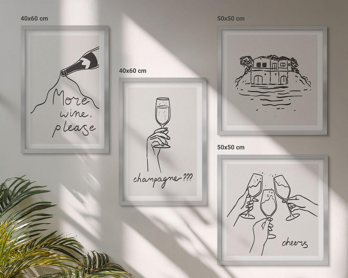 BILDER SET 4er Set - 50x50 cm & 40x60 cm Silberner Rahmen - Fröhliche Momente mit Champagner - Silberfarben, Kunststoff (50/50cm) - TULUP