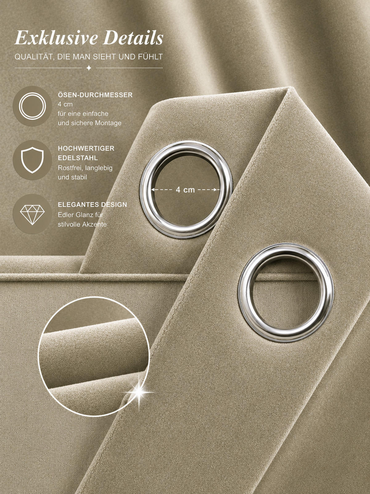 VORHANG Ösen Samt 300/245 cm Sand Beige - Sandfarben, Textil (300/245/245cm) - TiborTex