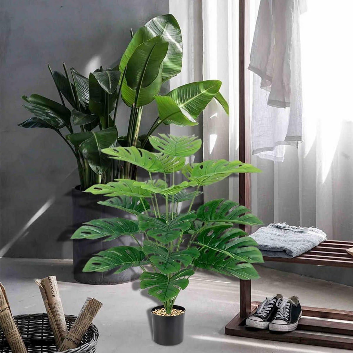 KUNSTPFLANZE Monstera 2-teiliges Set 85 cm - Grün, Kunststoff (15cm)