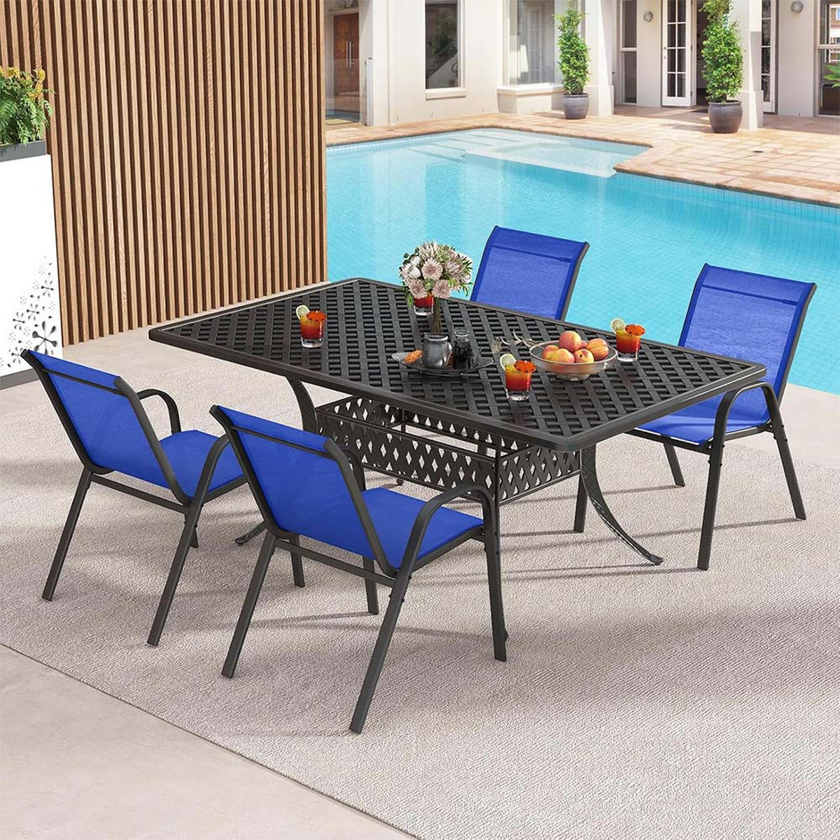 GARTENSTÜHLE Blau(4-teilig) - Blau, Metall (70/84/56cm) - COSTWAY