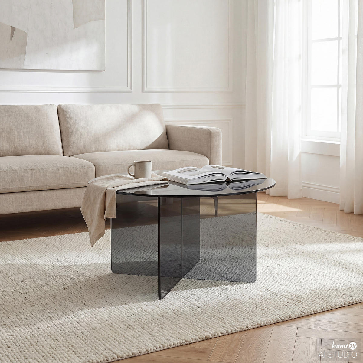 COUCHTISCH - rund - Farbglas - Grau, Glas (65/65/40cm) - home24
