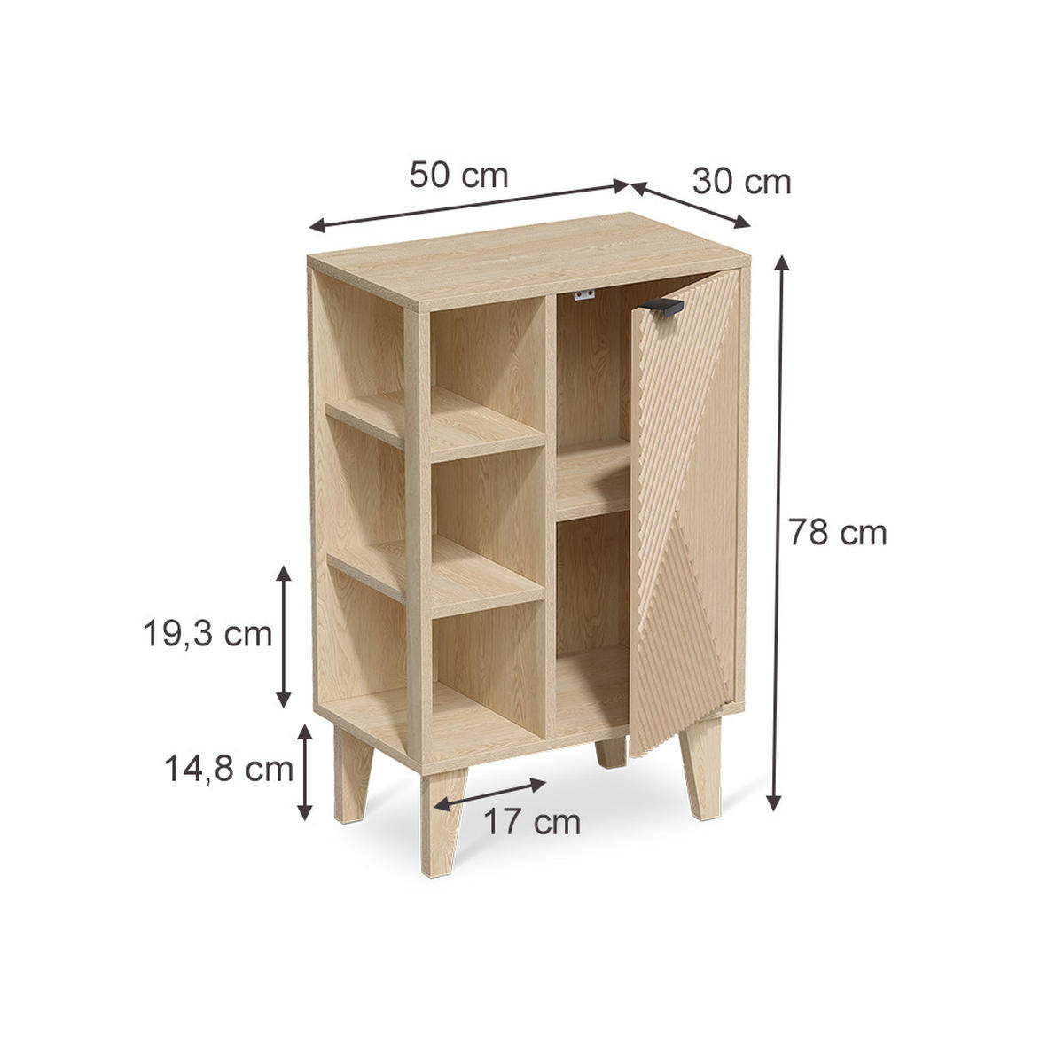 MIDISCHRANK Arven, Eiche, 50 x 78 cm - Eichefarben, Holzwerkstoff (50/78/30cm) - Vicco