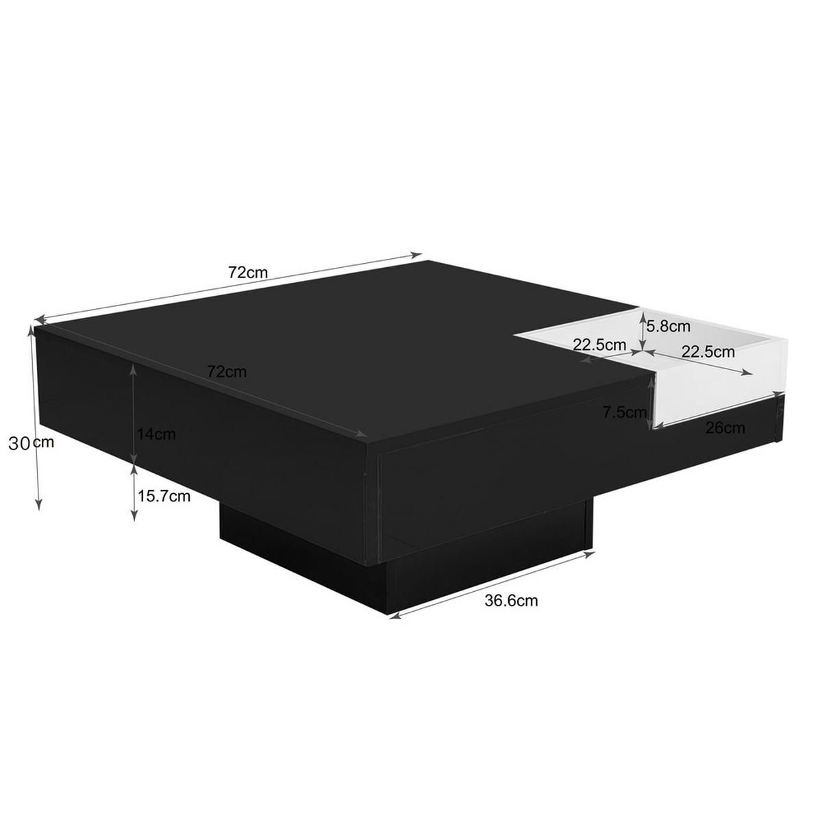 COUCHTISCH Hochglanz 72x72cm LED-Beleuchtung abnehmbare Box Schwarz-Weiß - Schwarz, Holz (85.5/81/11.5cm) - FLIEKS
