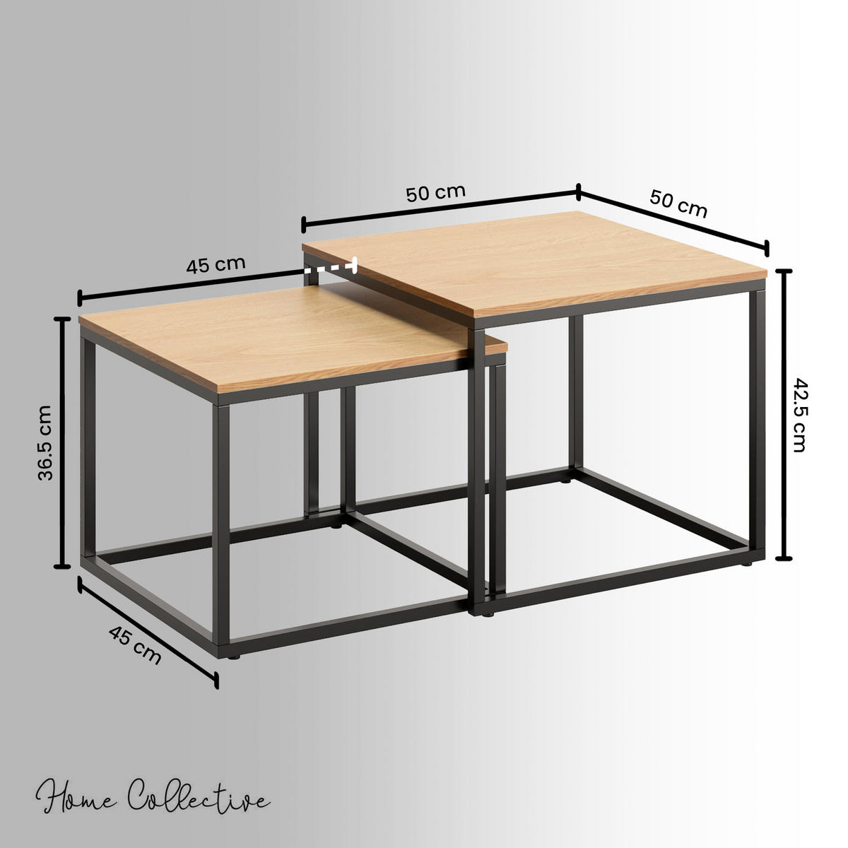 SADA 2 konferenčních stolků, čtvercový, světlý dub - světle hnědá, kompozitní dřevo (50/50/43cm) - Home Collective