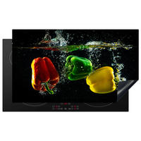 HERDABDECKPLATTE Paprika - Gemüse - Wasser - Schwarz - Rot - Grün - Gelb Induktionsschutz 91.2x52 cm - Multicolor, Kunststoff (91.2/52/0.2cm) - MuchoWow