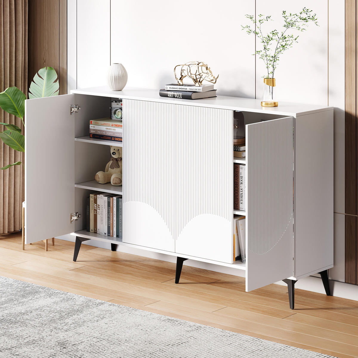 SIDEBOARD 160/35/100 cm in Weiß mit 4 Türen und verstellbaren Einlegeböden - Weiß, Holzwerkstoff (160/100/35cm) - BEAOK
