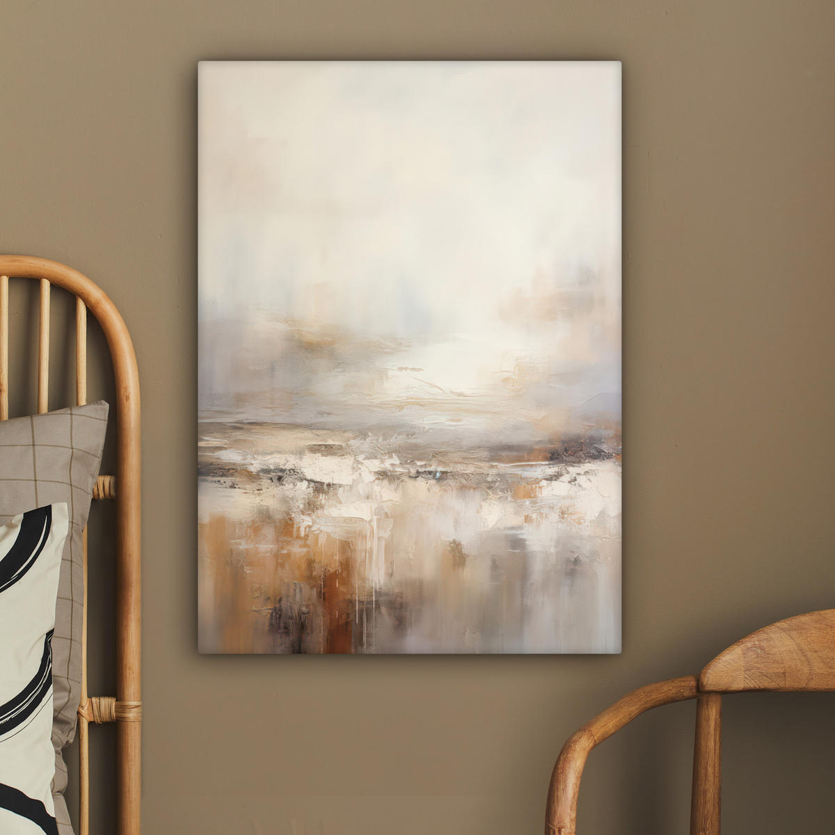 LEINWANDBILD - Kunst - Industriell - Grau - Braun - Abstrakt - 60x80 - Gemälde - Sandfarben, Textil (60/80cm) - MuchoWow