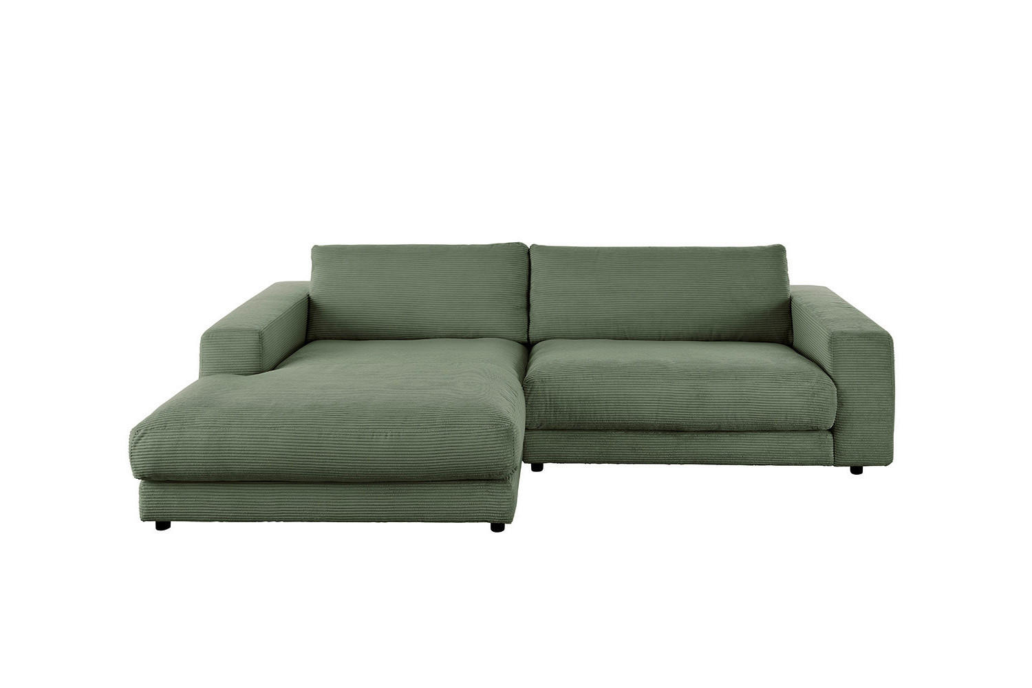 ECKSOFA MADELINE Grün Cord - Schwarz/Olivgrün, Kunststoff/Textil (270/190cm) - KAWOLA