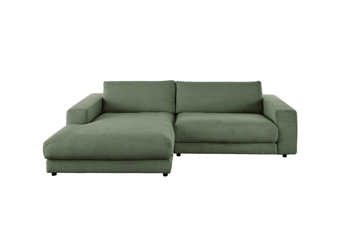 ECKSOFA MADELINE Grün Cord - Schwarz/Olivgrün, Kunststoff/Textil (270/190cm) - KAWOLA