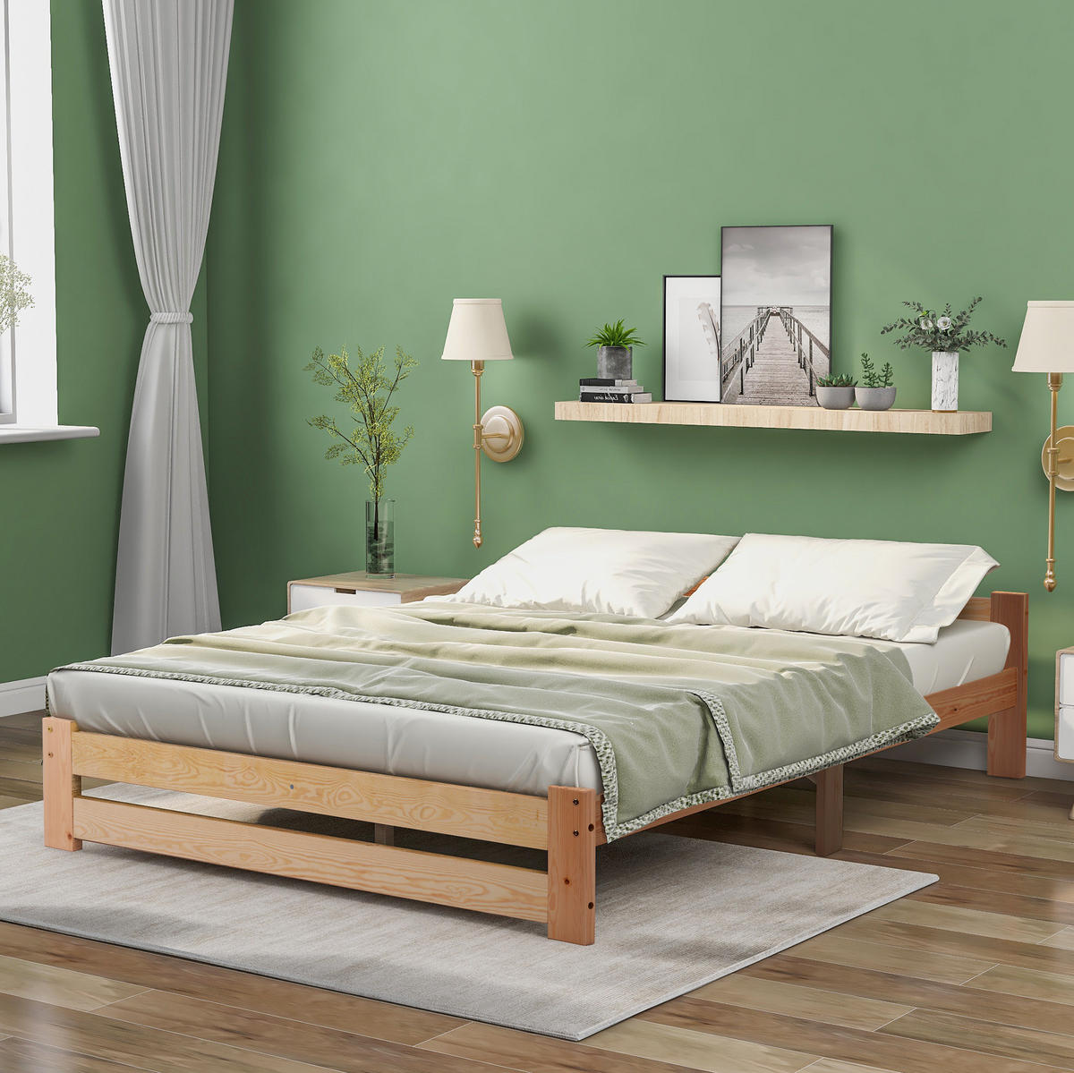 BETT 140/200 cm Natur aus Kiefer mit Kopfteil und Lattenrost - Naturfarben, Holz (140/200cm) - OKWISH