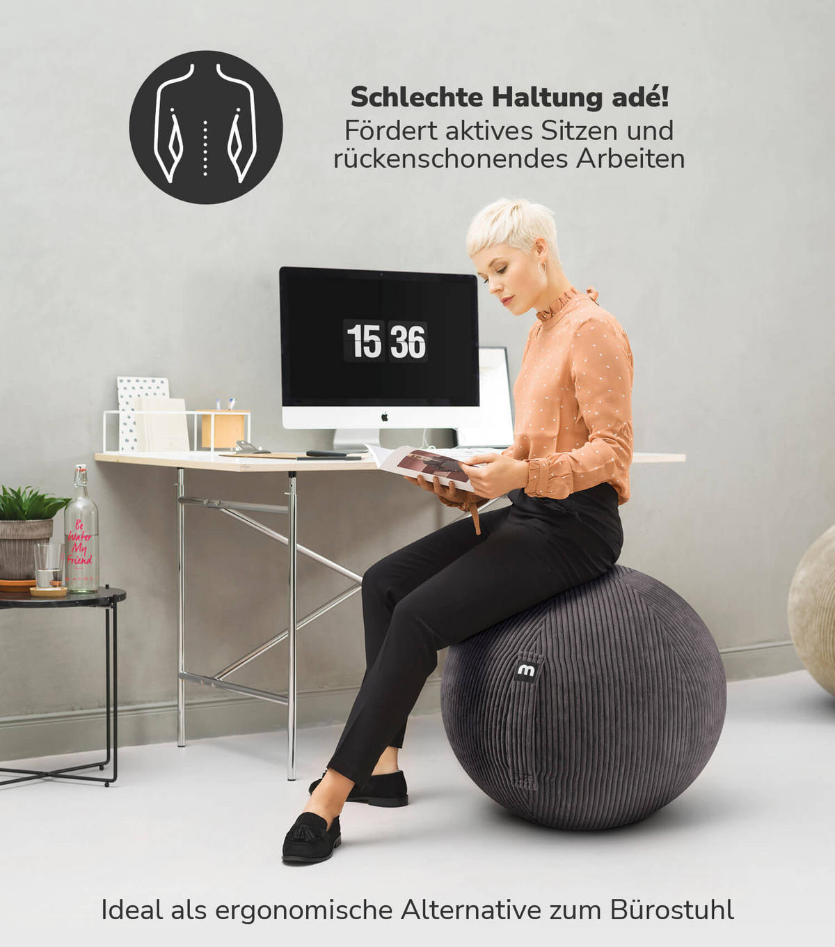 SITZBALL Der Sportliche - Anthrazit, Textil (65/65/65cm) - Mokebo