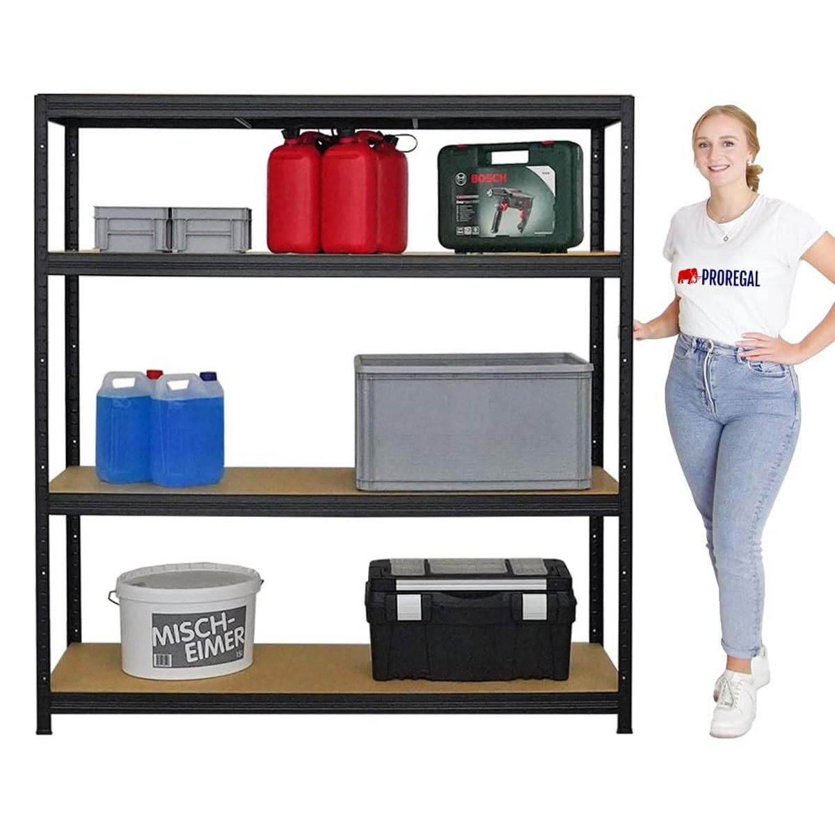 SCHWERLASTREGAL Giant Elephant 2er-Set mit 2x 160x150x45 cm Fachlast 200 kg Schwarz - Schwarz, Metall (300/160/45cm) - PROREGAL
