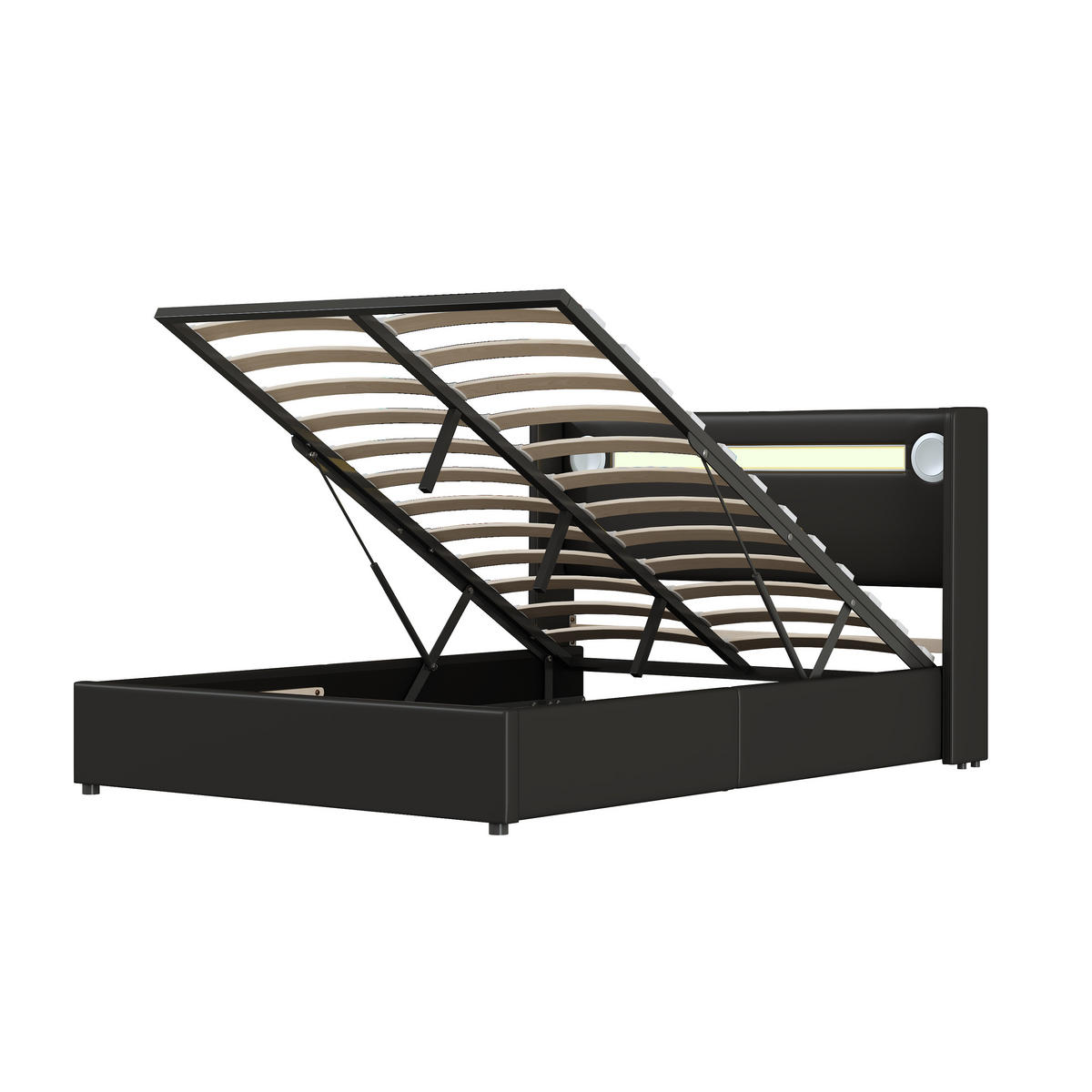 POLSTERBETT 140/200 cm Schwarz mit LED-Beleuchtung und Bluetooth-Player - Schwarz, Kunststoff (140/200cm) - OKWISH