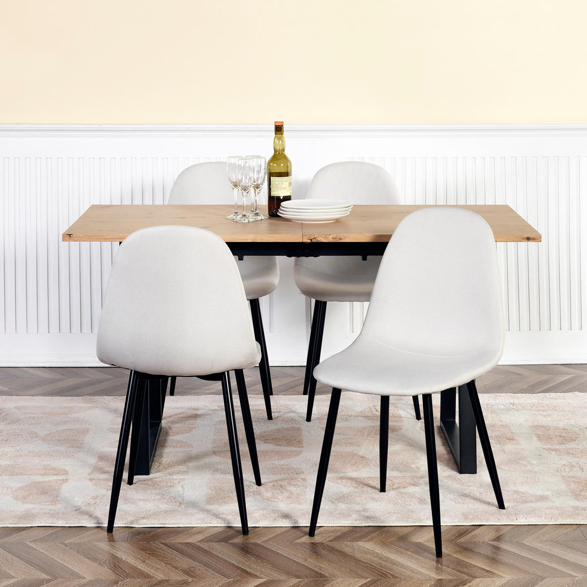 ESSZIMMERSTUHL 4er-Set Stoffbezug & Metallbeine - Beige/Schwarz, Holzwerkstoff/Textil (41/85/42cm) - Urban Meuble