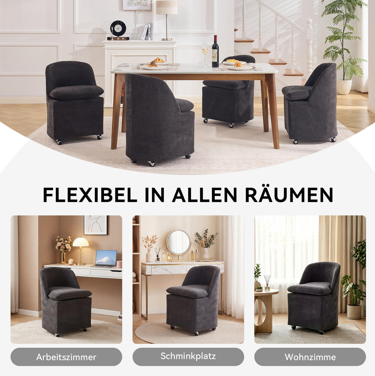 ESSZIMMERSTUHL 2er-Set drehbar 53 x 53,5 x 78,5 cm Grau - Grau, Metall (53/78.5/53.5cm) - Meubliv
