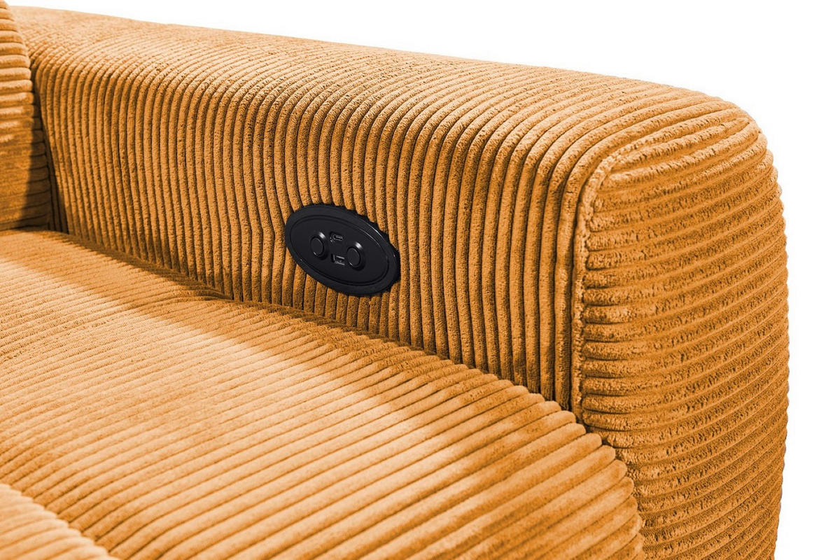 ECKSOFA mit elektronische Sitztiefenverstellung, USB-Anschluss und stilvollem Breitcord-Bezug - Gelb, Textil (243/200cm) - ed exciting design