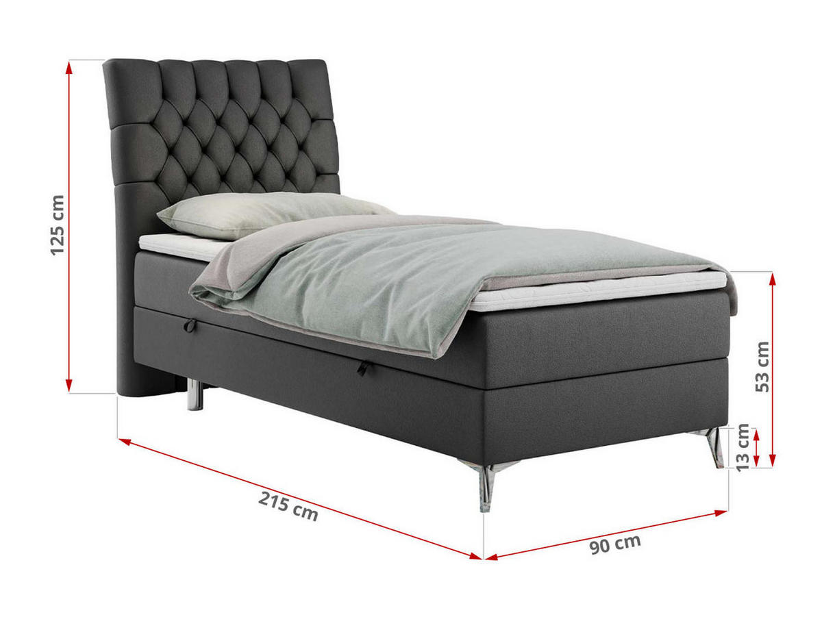 BOXBETT MILEN 90/200 Dunkelgrau Kunstleder - H4 - Rechts Seite - Dunkelgrau, Holz/Textil (90/200cm) - MKS