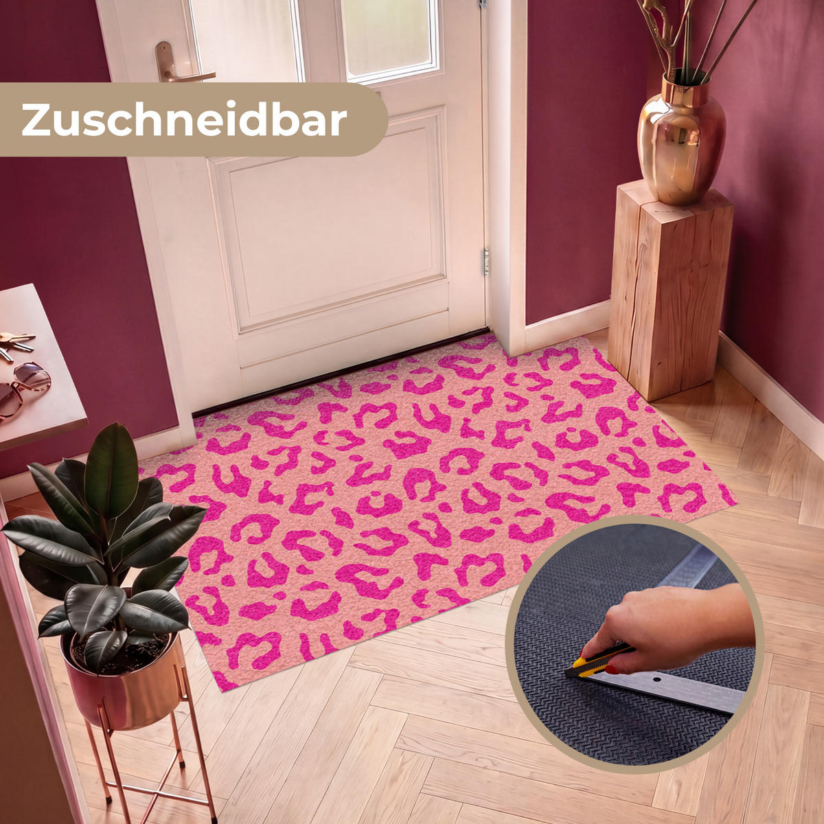 FUSSMATTE Pantherdruck - Rosa - Tierdruck - Minimalistisch Sauberlaufmatte 150x90 cm - Pink, Kunststoff (150/90cm) - MuchoWow