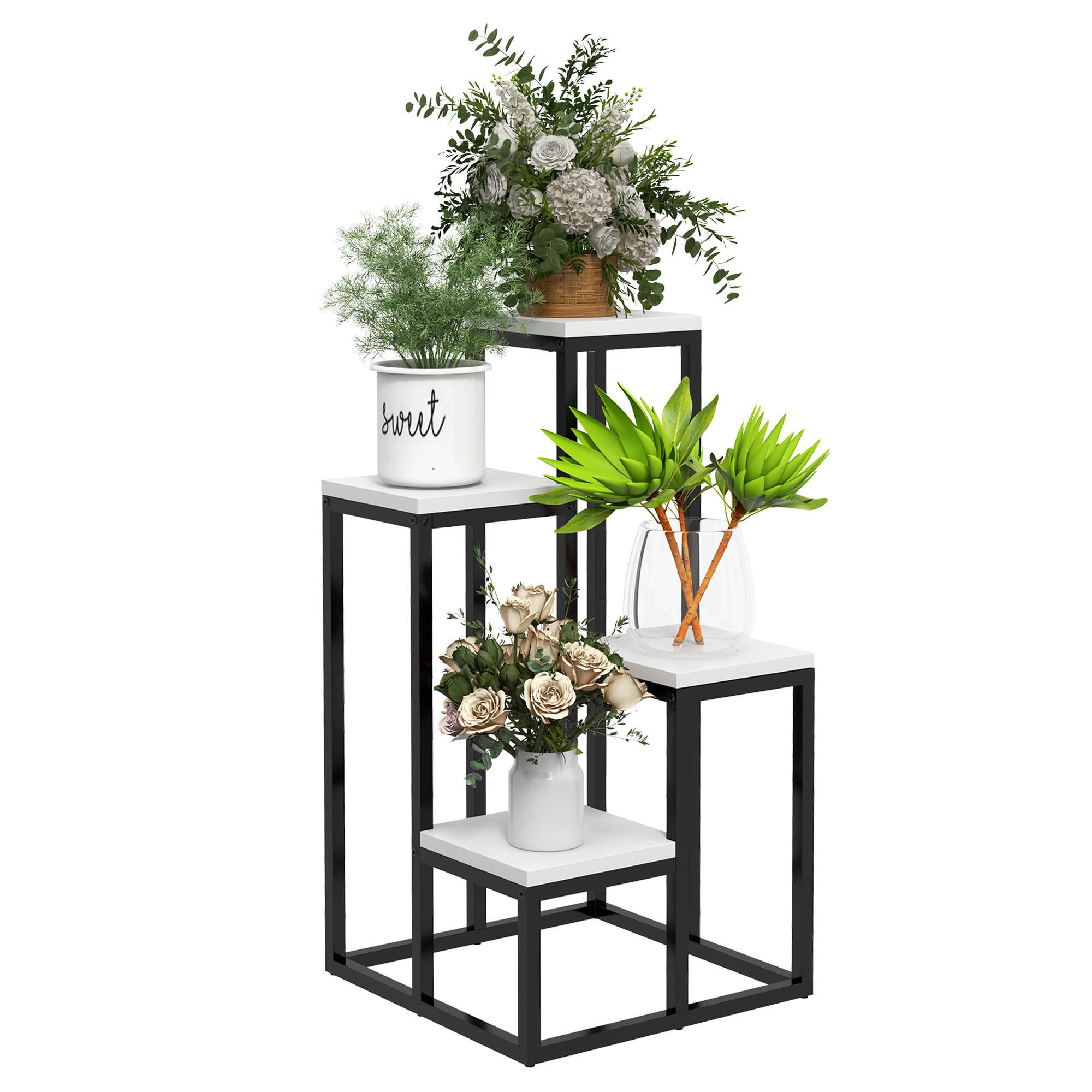 PFLANZENSTÄNDER, Tannenholz, Stahl, Schwarz+Weiß - Multicolor, Metall (34/70/34cm) - Outsunny