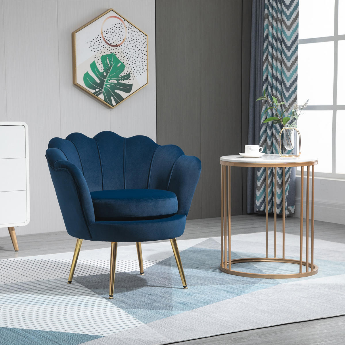SESSEL DE-13412 Muschelform & goldene Metallfüße Blau - Blau, Textil (67/74/76cm) - ComfortXL