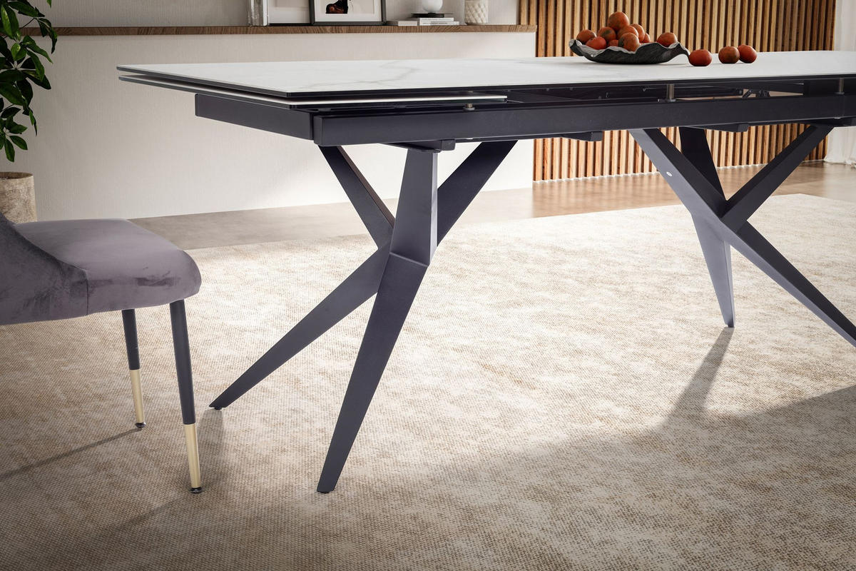 ESSTISCH Ausziehbar Keramik Glas Marmoroptik Groß, Weiß 180x95x76 cm - Schwarz/Weiß, Keramik/Metall (95/180/76cm) - KADIMA DESIGN