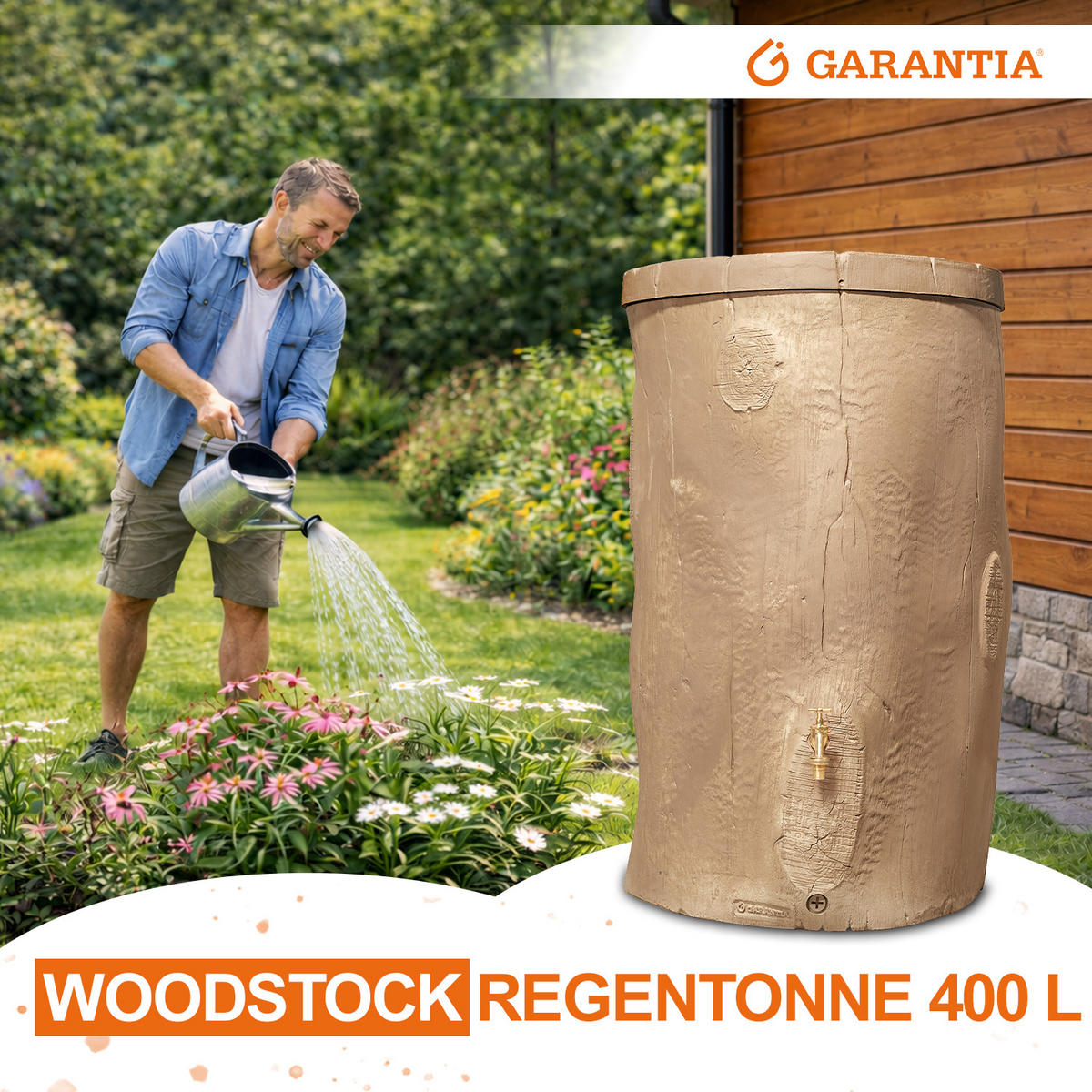 STOCK Regentonne 400 L, light - Braun, Kunststoff (72/119/72cm) - GARANTIA