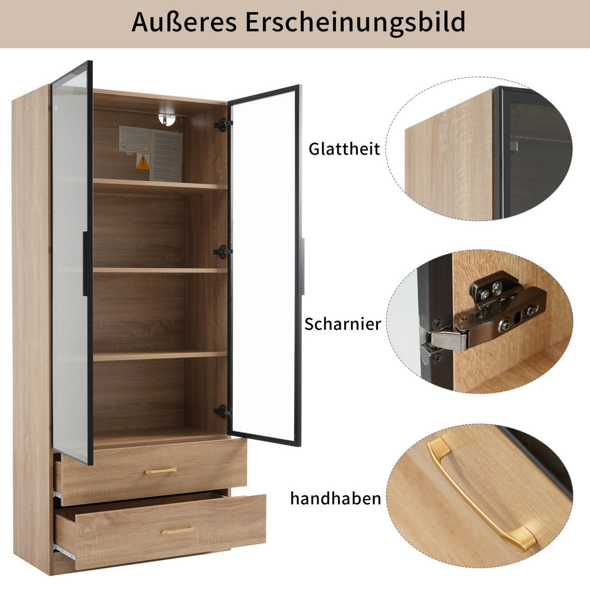 VITRINE 75 cm aus MDF mit Lichtleiste und Glastür Braun - Braun, Holzwerkstoff (75/170/34.5cm) - Modenvie