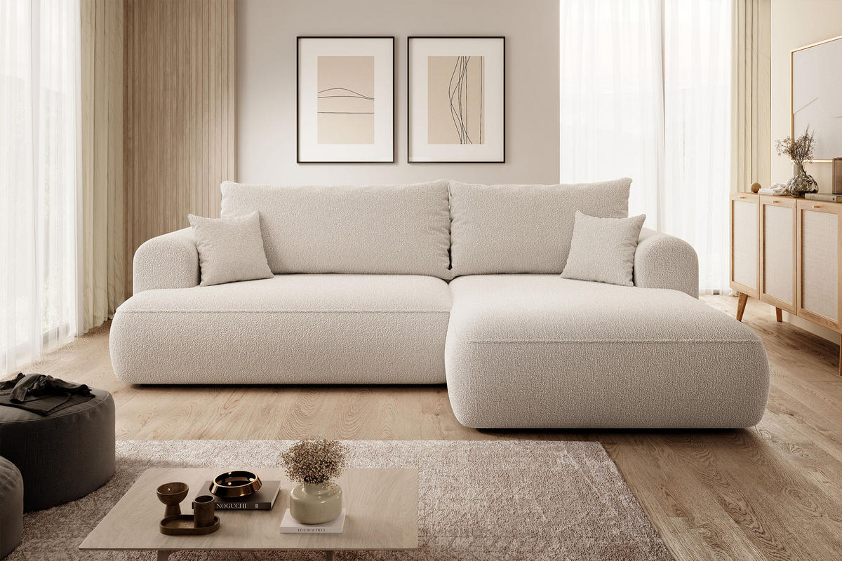 ECKSOFA Ovo Beige Boucle - Beige/Schwarz, Kunststoff/Textil (260/165cm) - Selsey