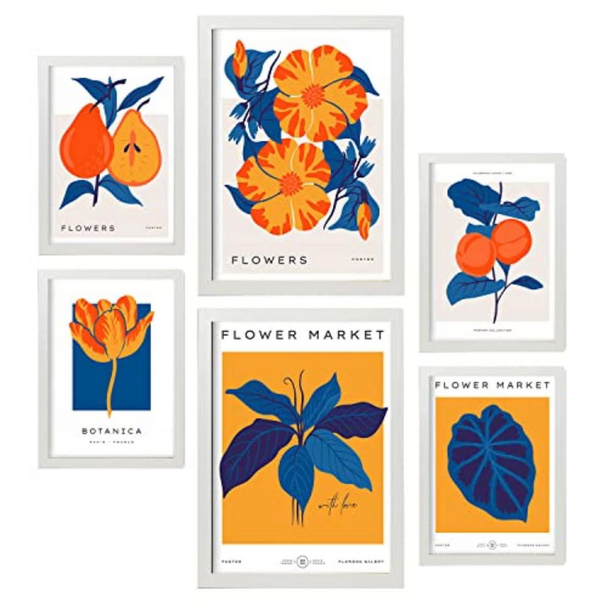 POSTER Set Mit 6 Blumen Oranger Dschungel Natur Und Botanikdrucke Für Innenarchitektur A3 & A4 Weißer Rahmen - Weiß, Papier (29/3cm) - Nacnic