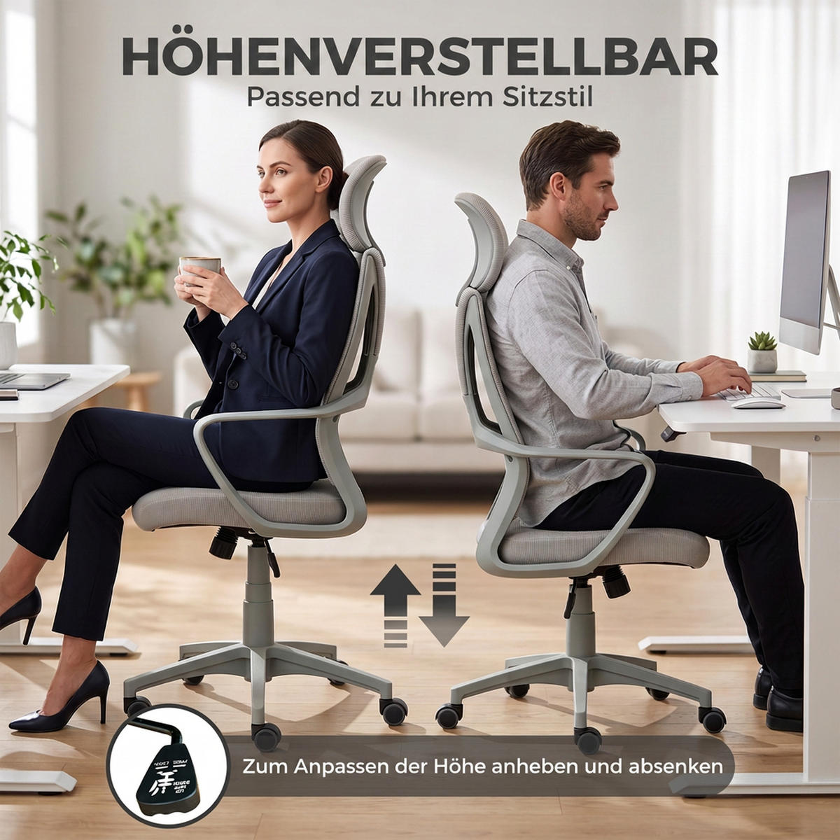 KONTORSSTOL i nätväv, grå - Grå, Textil/Plast (55/126/64cm) - Vinsetto