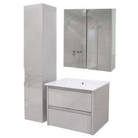 BADEZIMMERSET B19B Hochglanz Grau - Grau, Holz (61/150/47cm) - MCW