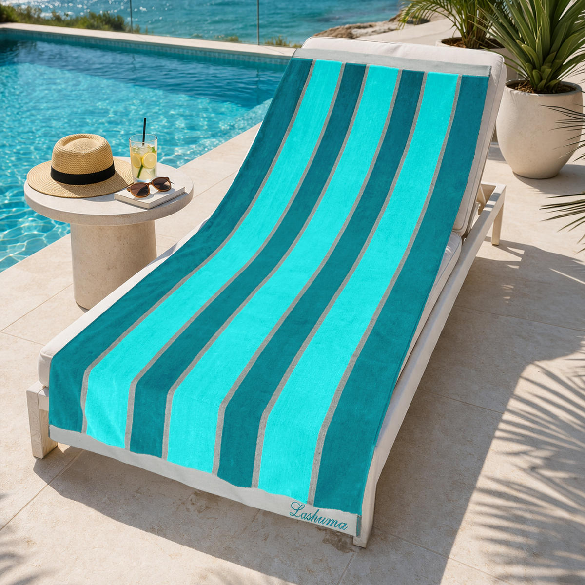 STRANDTUCH Porto 90x180 cm - Türkis/Grün, Naturmaterialien (90/180cm) - Lashuma
