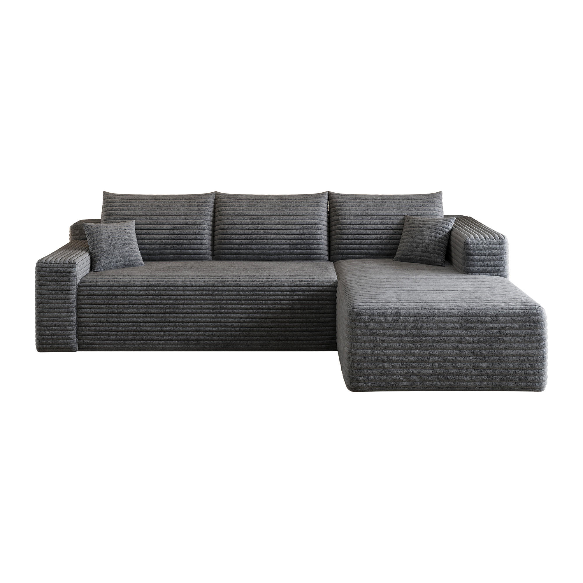 ECKSOFA 241/151/58 cm dunkelgrau aus Stoff mit Chaiselongue und ohne Montage - Dunkelgrau, Textil (151/241cm) - OKWISH