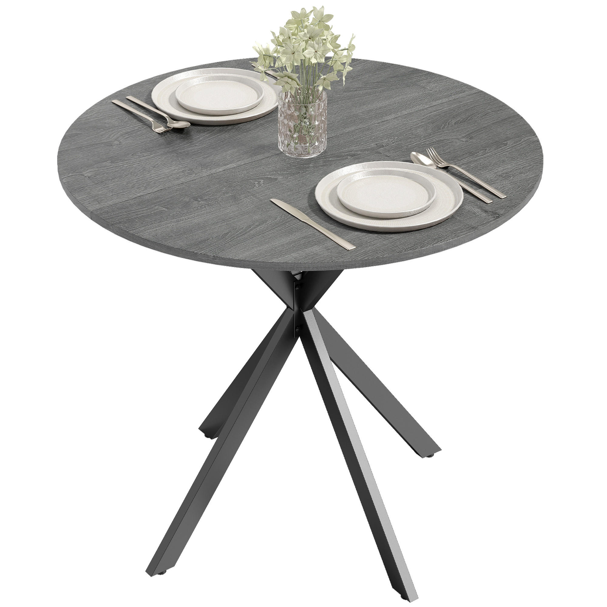 ESSTISCH DE-08412 X-förmige Stahlbeine, Ø80 cm Grau - Grau, Holzwerkstoff (80/80/75cm) - ComfortXL