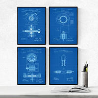 POSTER Set mit 4 Blau Patenten Strom A4 Rahmenlos - Klar, Papier (29.7/3cm) - Nacnic