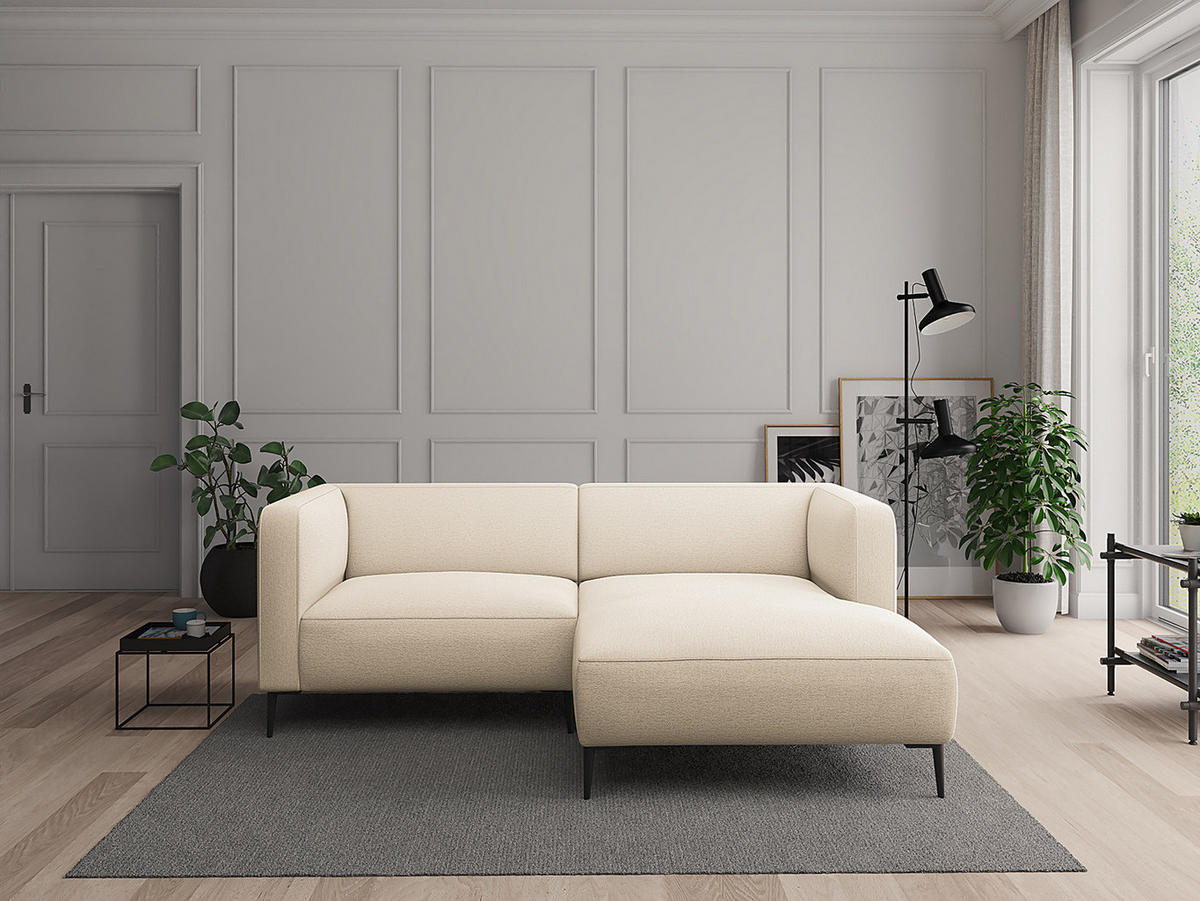 1,5-SITZER ECKSOFA mit Longchair - Beige/Schwarz, Textil/Metall (211/148cm) - home24