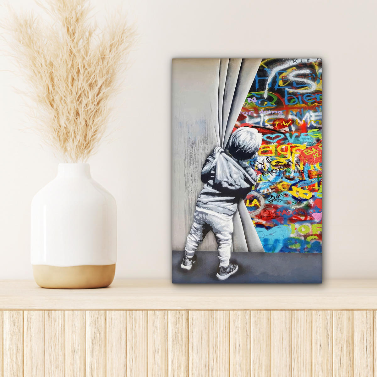 LEINWANDBILD Graffiti - Junge - Ilussie - Straßenkunst 20x30 cm - Hellgrau, Textil (20/30cm) - MuchoWow