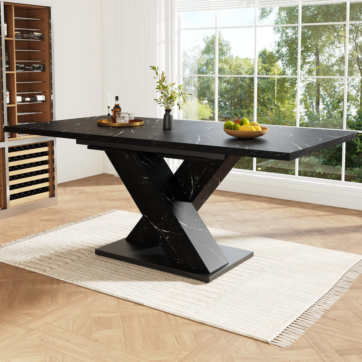 ESSTISCH Ausziehbar Schwarz Marmor X Design - Schwarz, Holzwerkstoff (80/119/75cm) - FLIEKS