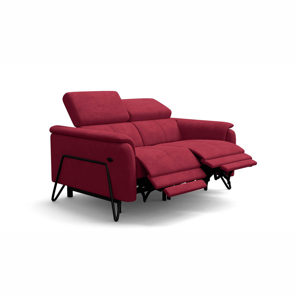 RELAXSOFA RODEN 2-Sitzer mit 2 Relax, rostrot, Veloursstoff - Rot, Holz/Textil (148/82/103cm) - Wozimo