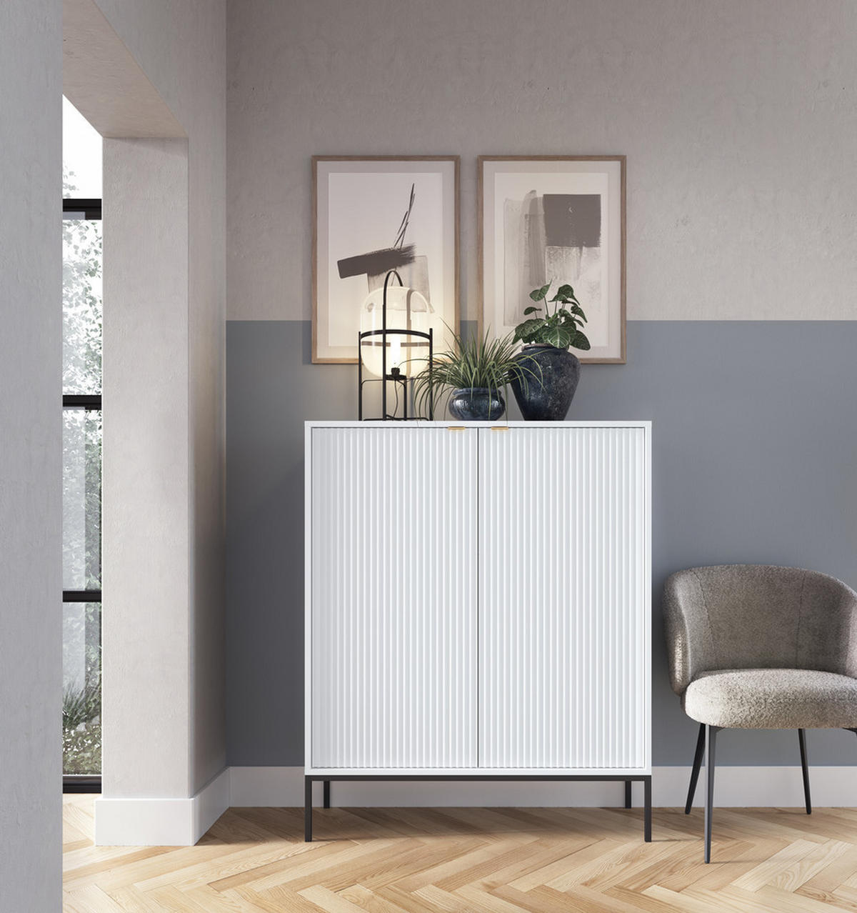 HIGHBOARD Nova Weiß, Schwarze Beine - Schwarz/Weiß, Holzwerkstoff/Metall (104/125/39cm) - Bettso