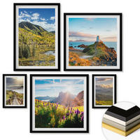 WANDBILDER 5er-Set - 50x50 cm & 20x30 cm & 40x60 cm Schwarzer Rahmen - Berglandschaften Wasserfall - Schwarz, Kunststoff (40/60cm) - ArtPrintCave
