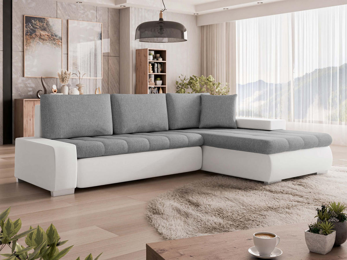 ECKSOFA Orkan Mini - Weiß/Grau, Holz/Textil (265/185cm) - MIRJAN24