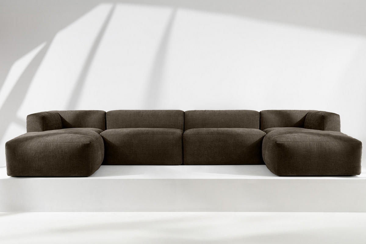 PANORAMA-ECKSOFA BUFFO 7/8 Sitzer mit extrem weicher Sitzfläche, Gewebestoff, braun - Braun, Textil (424/73/180cm) - KONSIMO®