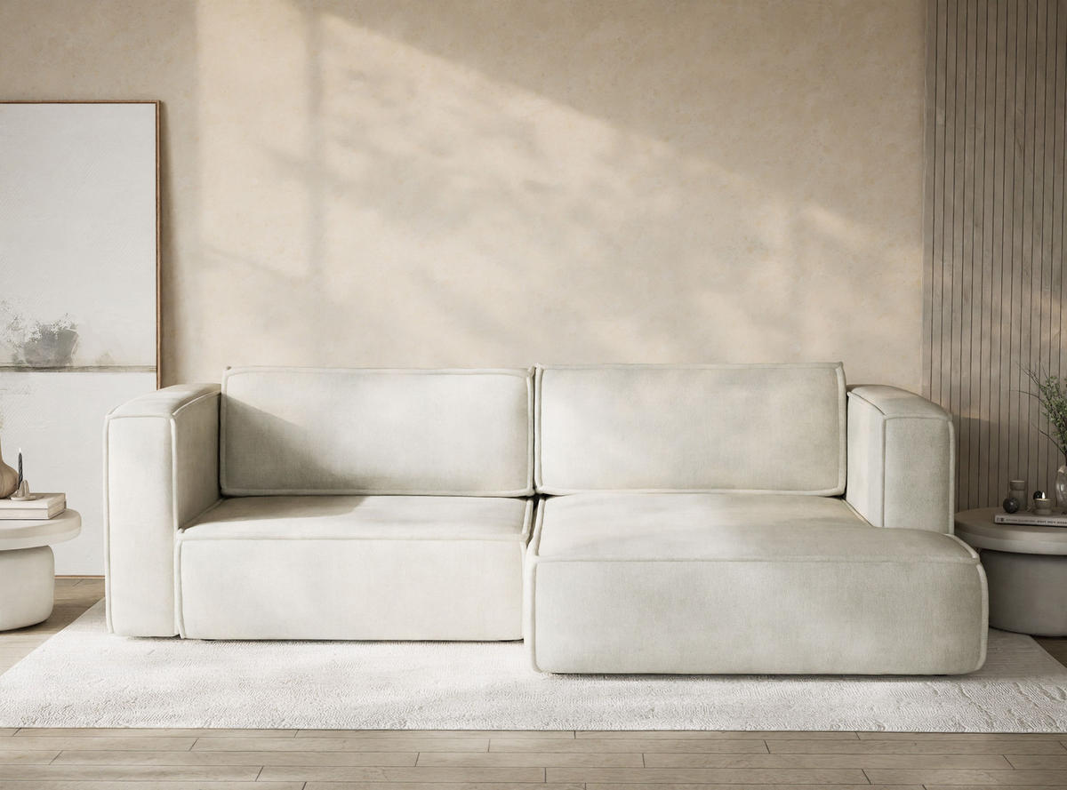 ECKSOFA MIT SCHLAFFUNKTION Velto Creme Webstoff - Creme/Schwarz, Holz/Holzwerkstoff (250/152cm) - Maison de Reve